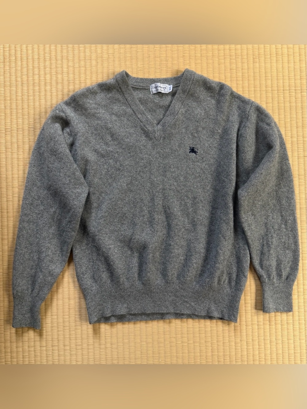 Burberry Men's Grey V-Neck Wool Sweater with Logo